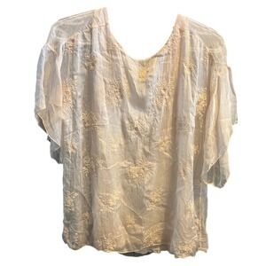 Angela Moda Italy Silk Blend Embroidered Blouse Pale-Pink FloralFlutter Sleeve S